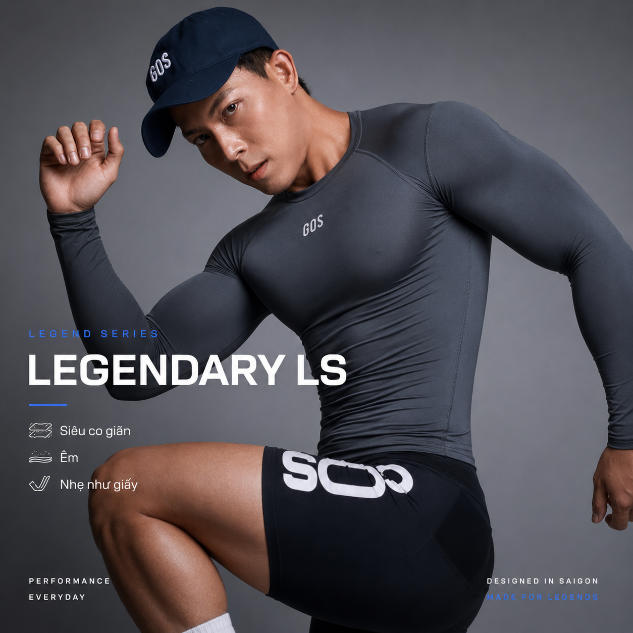 Áo thể thao nam GOS Legendary Long Sleeve S24 - Thun Giấy Siêu Co Giãn | Tôn Cơ Bắp