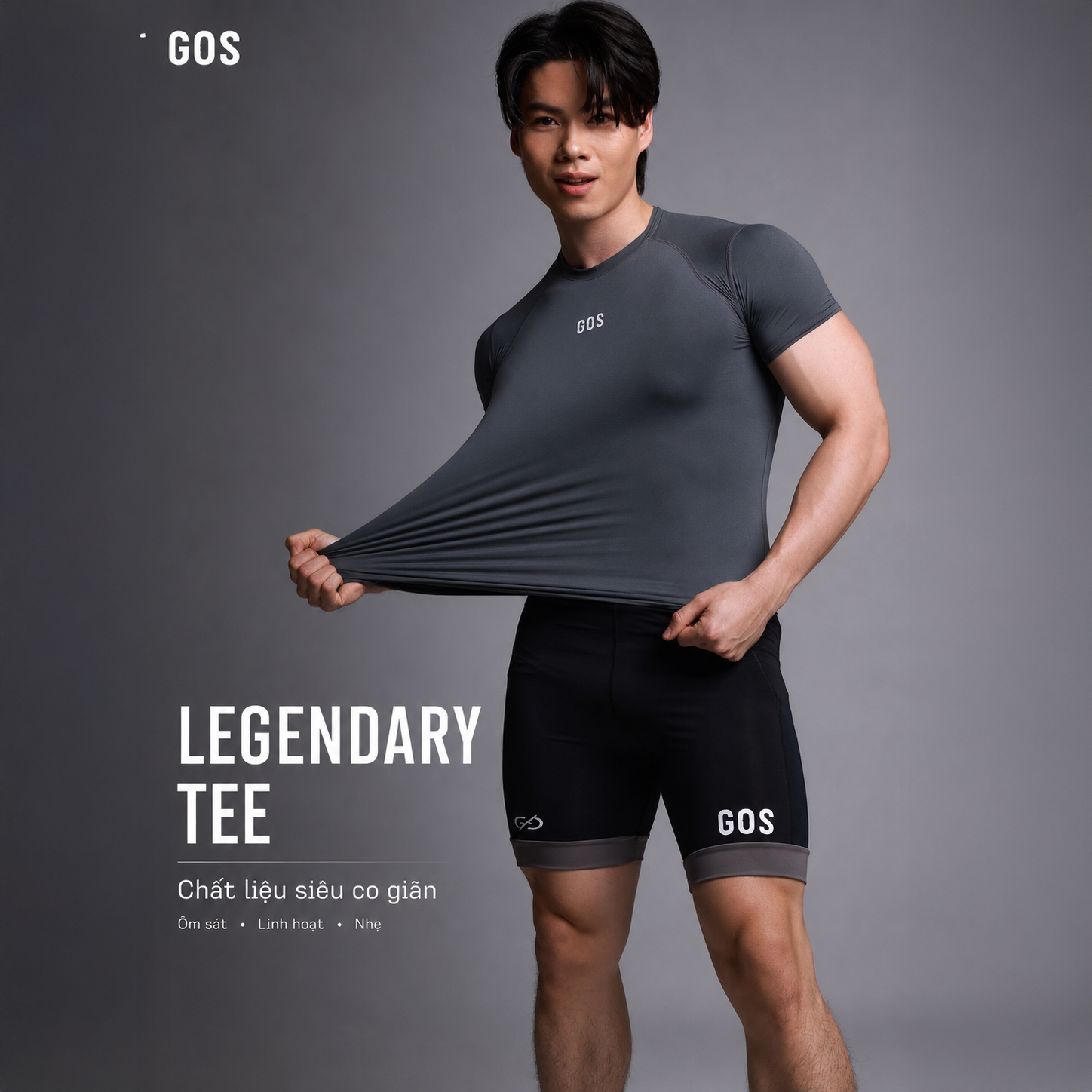 Áo thể thao nam GOS LEGENDARY Tee S24 – Thun Giấy Siêu Co Giãn | Tôn Cơ Bắp