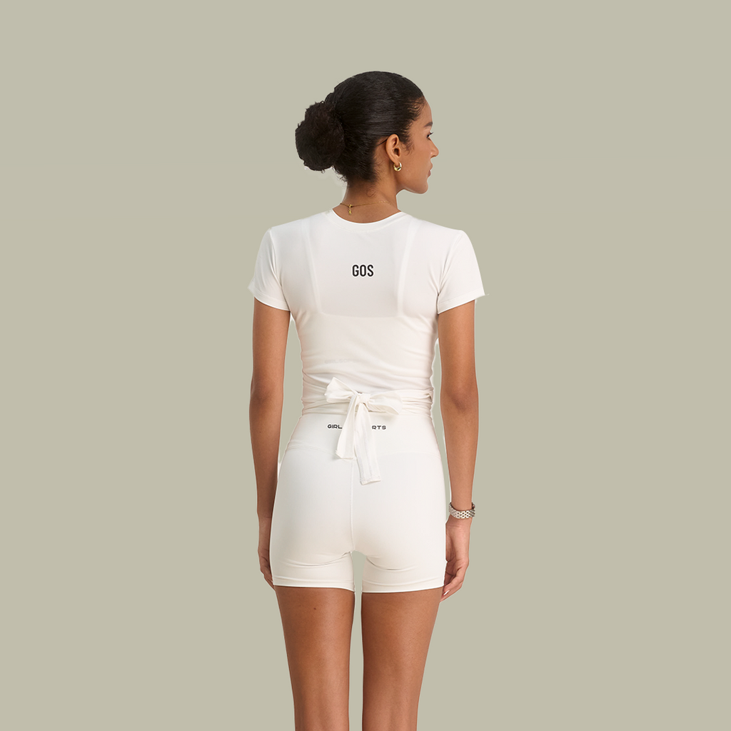 Áo khoác thể thao GOS Ribbon Wrap Top ngắn tay mặc 2 mặt cột dây Girlsofsports | Tập Gym Yoga Pilates