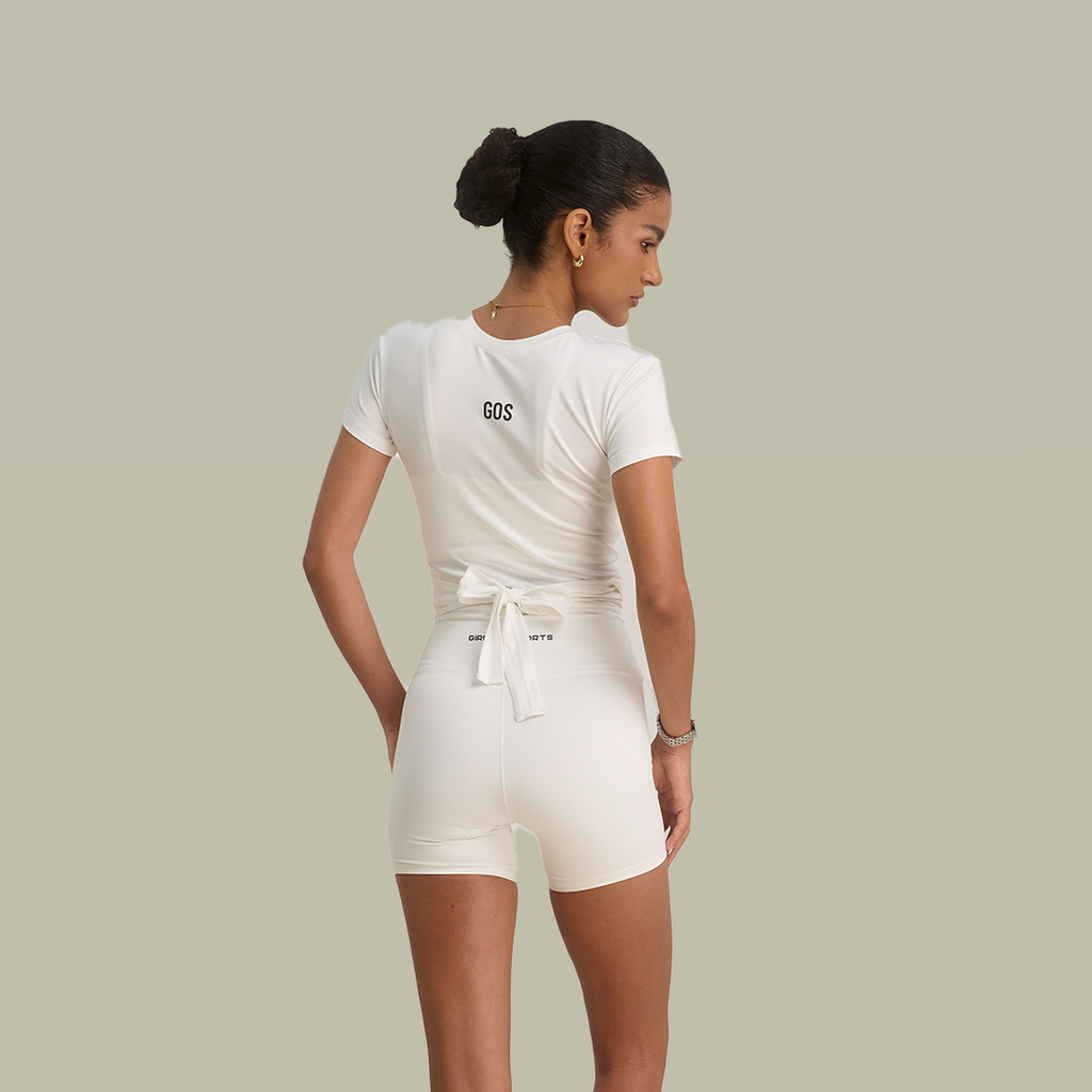 Áo khoác thể thao GOS Ribbon Wrap Top ngắn tay mặc 2 mặt cột dây Girlsofsports | Tập Gym Yoga Pilates