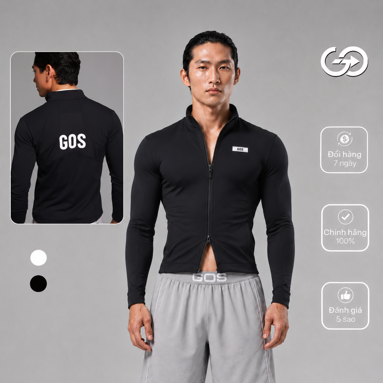 Áo Khoác Thể Thao Nam GOS BoxFit S24 | Siêu Co Giãn – Ôm Tôn Dáng – Khóa Kéo 2 Chiều