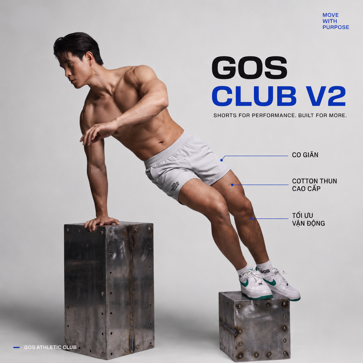 Quần thể thao nam GOS Club V2 S22 (Siêu Ngắn, Ôm) | Tôn Dáng Thể Thao, Năng Động Mọi Chuyển Động