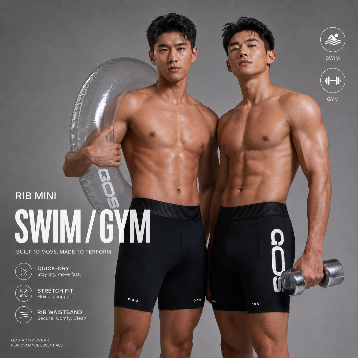 Quần Thể Thao Nam GOS Legging Rib Mini S24 – Một Chiếc Quần, Hai Hiệu Năng: Gym & Swim