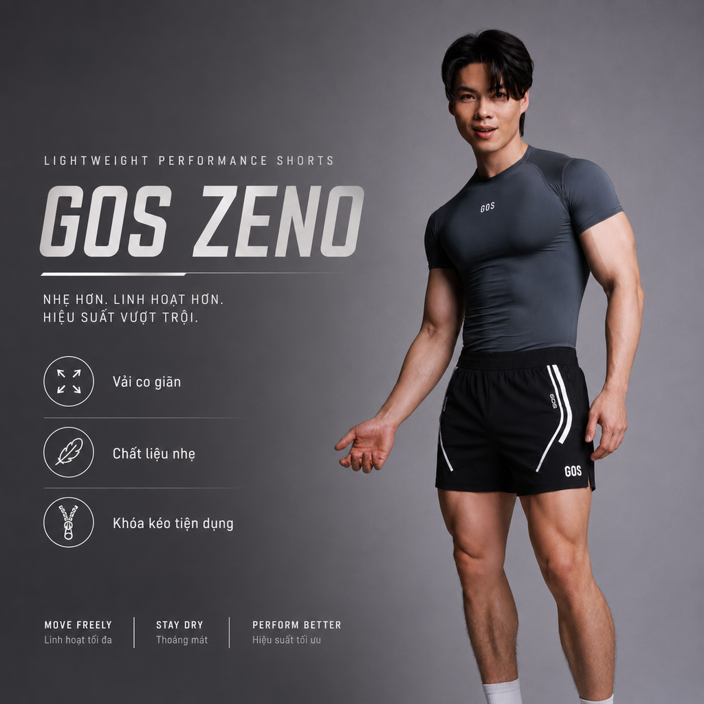 Quần thể thao nam GOS Zeno S24 | Co giãn linh hoạt – Khóa kéo tiện dụng