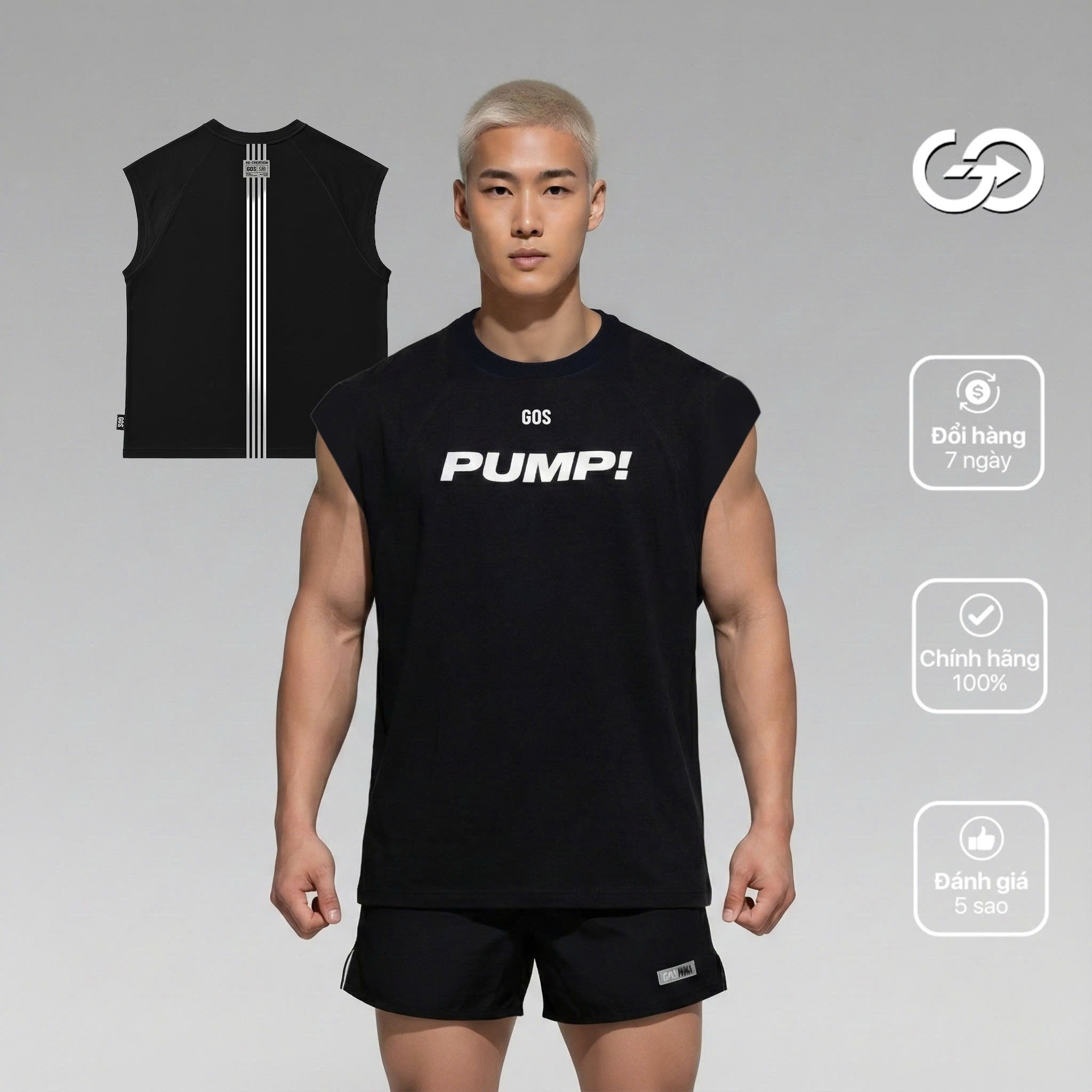 Áo Thể Thao Ba Lỗ GOS PUMP S21 – Form Tôn Vai, Thoáng Mát Cho Gym & Lifestyle